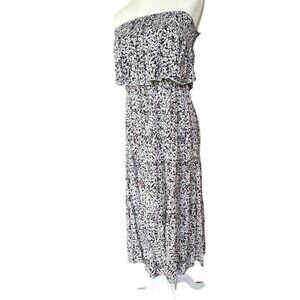 Kiwi & Punch Womens Strapless Black & White Floral Tiered Dress‎ L Rayon
